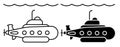 Scientific bathyscaphe, submarine icon. Underwater research. Simple black and white vector