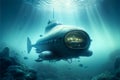 Scientific bathyscaphe underwater. AI generated