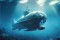 Scientific bathyscaphe underwater. AI generated