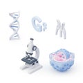 Scientific and Biological Research Elements with DNA, Microscope, and Cell Models Royalty Free Stock Photo