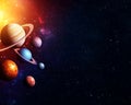 Scientific Breakthroughs Space Exploration. vibrant cosmic scene featuring various planets in space, showcasing Saturn, Mars, and Royalty Free Stock Photo