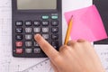 Scientific Calculator in the Action Hands During Mathematical Lesson Royalty Free Stock Photo