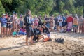 Scientific Capture of Sea Turtles by Tamar Project Projeto Tamar at Praia do Boldro Beach - Fernando de Noronha, Brazil