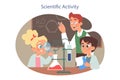 Scientific class. Primary school kids studying chemistry together and conduct Royalty Free Stock Photo