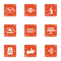 Scientific cognition icons set, grunge style