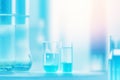 Scientific Composition: Test Tubes on a Table with a Blue Blur. Royalty Free Stock Photo