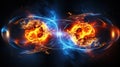 Scientific concept of depicting the fusion of two atoms. Sci-fi background. Quantum physics. Generative AI