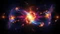 Scientific concept of depicting the fusion of two atoms. Sci-fi background. Quantum physics. Generative AI