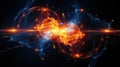 Scientific concept of depicting the fusion of two atoms. Sci-fi background. Quantum physics. Generative AI