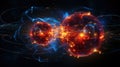 Scientific concept of depicting the fusion of two atoms. Sci-fi background. Quantum physics. Generative AI