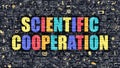 Scientific Cooperation Concept. Multicolor on Dark Brickwall. Royalty Free Stock Photo