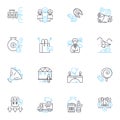 Scientific discovery linear icons set. Breakthrough, Findings, Innovation, Advancement, Experimentation, Exploration