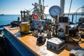 Scientific equipment on the deck of a research vessel, close up Royalty Free Stock Photo