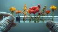 Scientific experiment with colorful flowers inside a syringe, symbolic image of nature and science integration Royalty Free Stock Photo