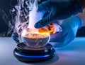 Scientific Experiment with Flame and Glassware in Laboratory Setting Royalty Free Stock Photo