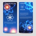 Scientific flyer template with atom model Royalty Free Stock Photo