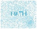 Scientific formulas and calculations in physics and mathematics on whiteboard. The lesson of algebra and geometry in Royalty Free Stock Photo