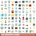 100 scientific icons set, flat style