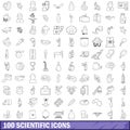 100 scientific icons set, outline style Royalty Free Stock Photo