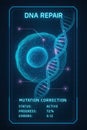 Scientific illustration of dna repair and mutation correction processes displayed on a digital interface with a cell and genetic Royalty Free Stock Photo