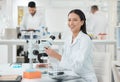 Scientific invention and discoveries have made many things possible. Portrait of a young scientist using a microscope in