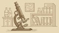 Scientific Lab Setup: Microscope, Bookshelves, and Research Tools, vector design Generative AI Royalty Free Stock Photo