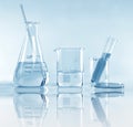 Scientific laboratory experimental glassware with clear solution Royalty Free Stock Photo