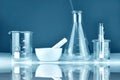 Scientific laboratory experimental glassware, Symbolic of science Royalty Free Stock Photo