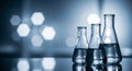 Scientific Laboratory Flasks with Clear Liquid and Bokeh Background Royalty Free Stock Photo