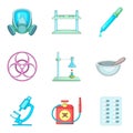 Scientific laboratory icons set, cartoon style Royalty Free Stock Photo