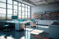 Scientific laboratory interior, basic research or biotech lab, concept art generated by AI, AI generative art