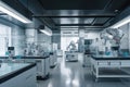 scientific laboratory, with robots moving equipment and materials around sterile room