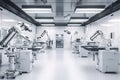 scientific laboratory, with robots moving equipment and materials around sterile room