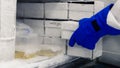 Scientific manipulating tests in bioscience laboratory freezer. Concept of science, laboratory and study of diseases Royalty Free Stock Photo