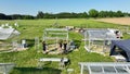 BRNO, CZECH REPUBLIC, JUNI 20, 2022: Science station scientific construction workers installation aerial drone
