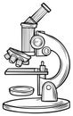 Scientific microscope vector illustration, drawing in black and white Royalty Free Stock Photo
