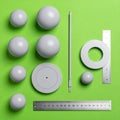 Scientific Model Components and Measuring Tools Flat Lay Royalty Free Stock Photo