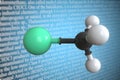 Molecular model of chloromethane, 3D rendering