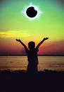 Scientific natural phenomenon. Total solar eclipse with diamond ring effect glowi Royalty Free Stock Photo