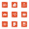 Scientific paper icons set, grunge style