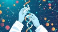 Scientific precision: scientist hands in medical gloves editing human DNA strand