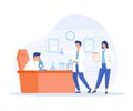 Scientific research concept, two men and woman working at science lab. Laboratory interior, equipment and lab glassware Royalty Free Stock Photo