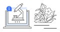 Digital Botany Research and Nature Study Concept with Microscope on Laptop and Flowers Royalty Free Stock Photo