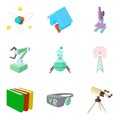 Scientific research project icons set, cartoon style
