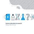 Scientific research, science education icons set Royalty Free Stock Photo