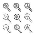 Scientific research vector icons set, magnifiers Royalty Free Stock Photo