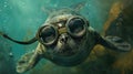 Scientific Seal with Goggles Diving Underwater Royalty Free Stock Photo