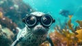 Scientific Seal with Goggles Diving Underwater Royalty Free Stock Photo