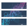 Scientific set of modern vector banners. DNA molecule structure with connected lines and dots. Science vector background Royalty Free Stock Photo