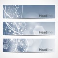 Scientific set of modern vector banners. DNA molecule structure with connected lines and dots. Science vector background Royalty Free Stock Photo